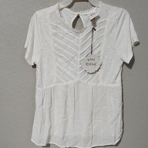 Knox Rose Shirt Womens Extra Small White Short Sleeve Key Hole Blouse Croquet